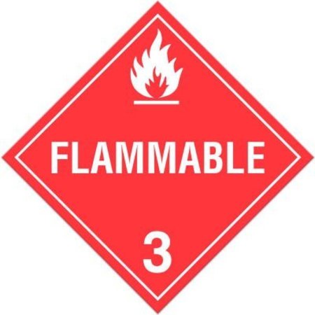 TOP TAPE AND  LABEL. INCOM Class 3 Flammable Liquids Adhesive Vinyl Placard - 100/Pkg TA300PS